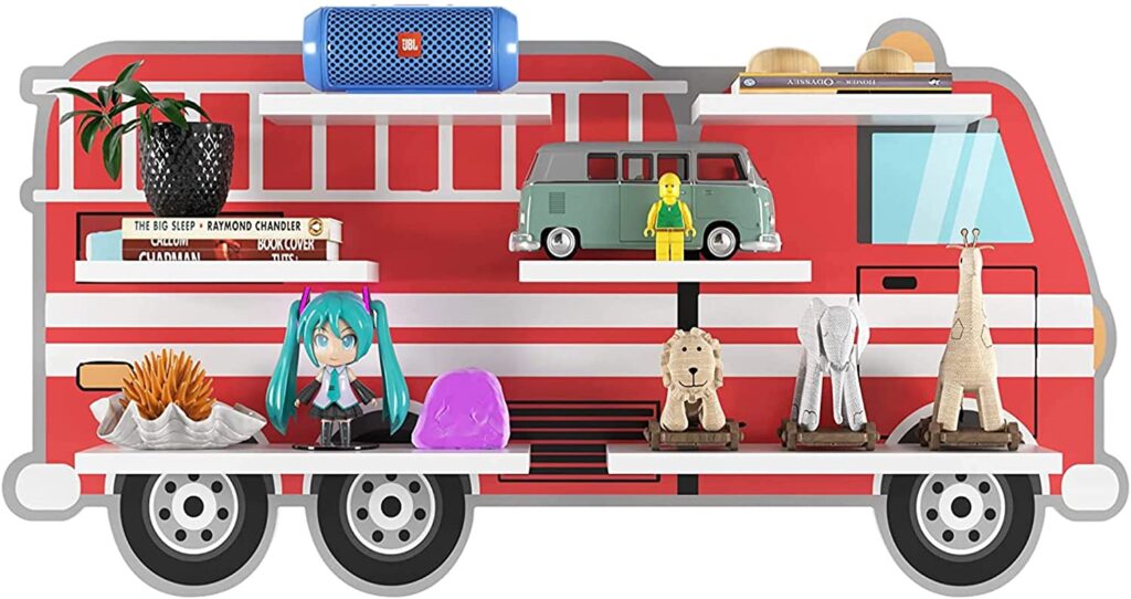 Regal für Tonies Figuren mit 4 Fächern in Form eines Feuerwehrautos